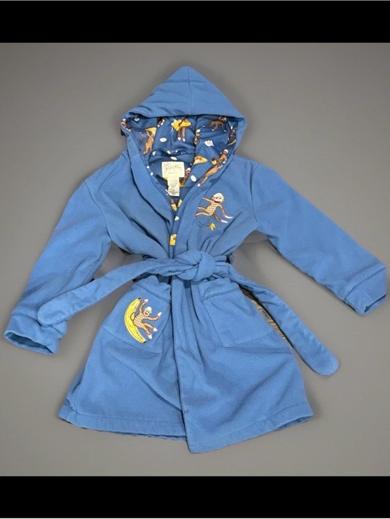 Nick & Nora Other - Nick & Nora Sock Monkey Hooded Fleece Robe 4T Blue Kids Sleepwear